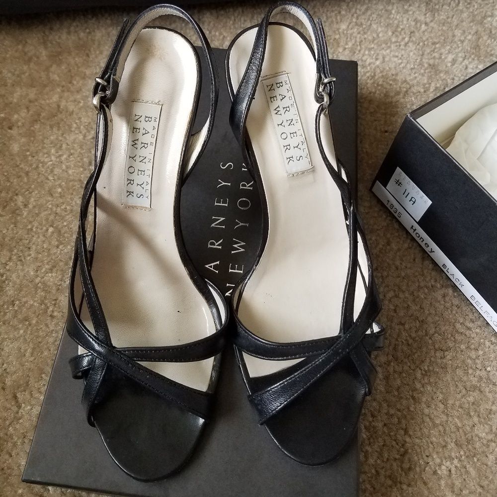 Barneys New York Black Leather Heel Sandals 36.5